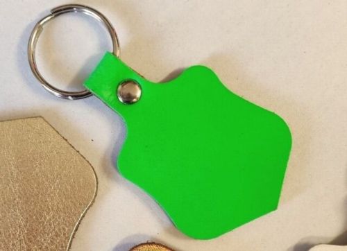 Leather Key Fob / Key Ring - Shield - Various Colours - Qty Options (Fluorescent Green, 1)